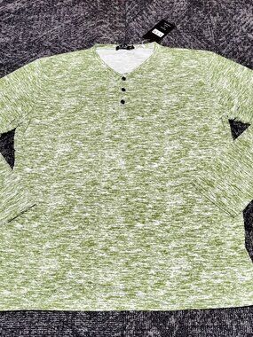 Mens YTD XL Henley Shirt Heather Green Long Sleeve Cotton Stretch Casual NEW NWT